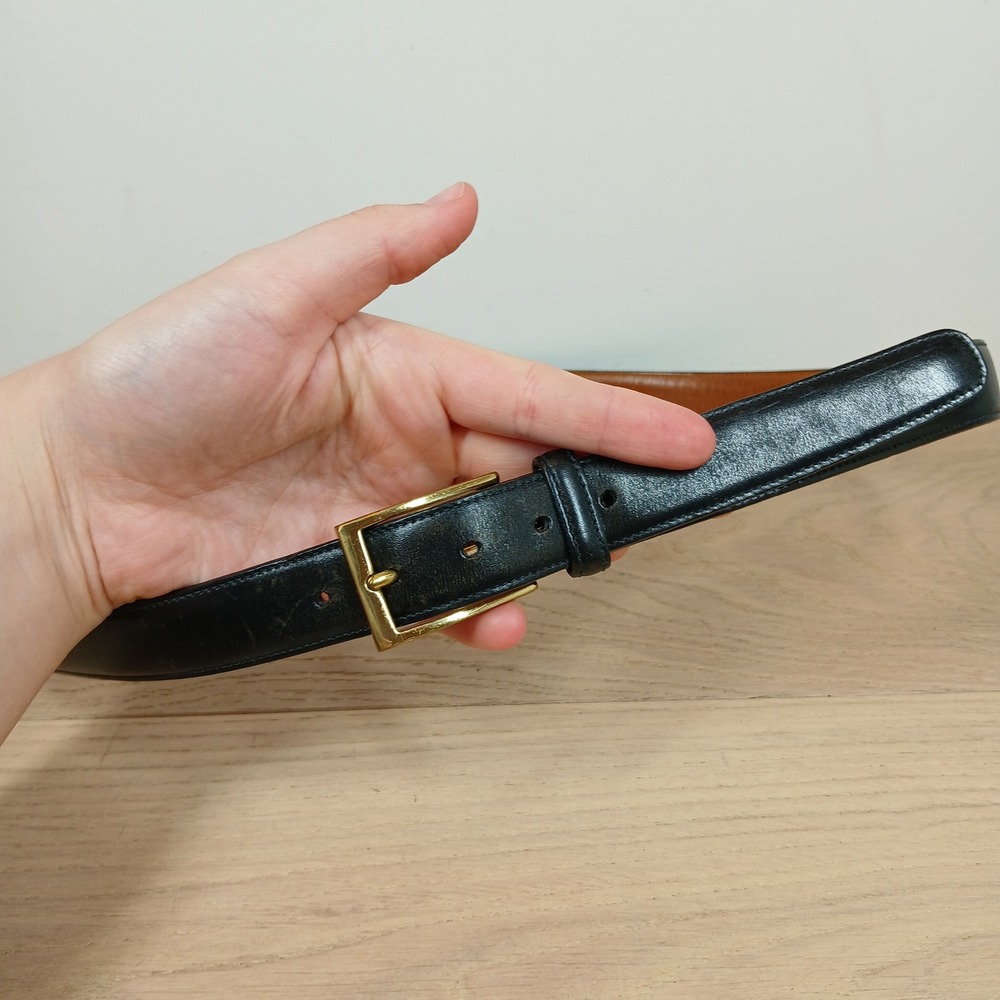 Brooks Brothers Belt Men 36 Black Leather Gold Buckle Classic Formal Preppy